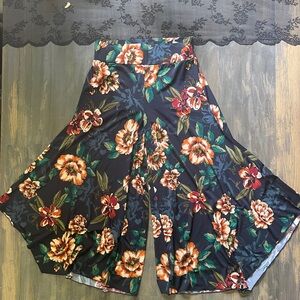 Du Jour Floral Wide Leg Pants - Black and Orange